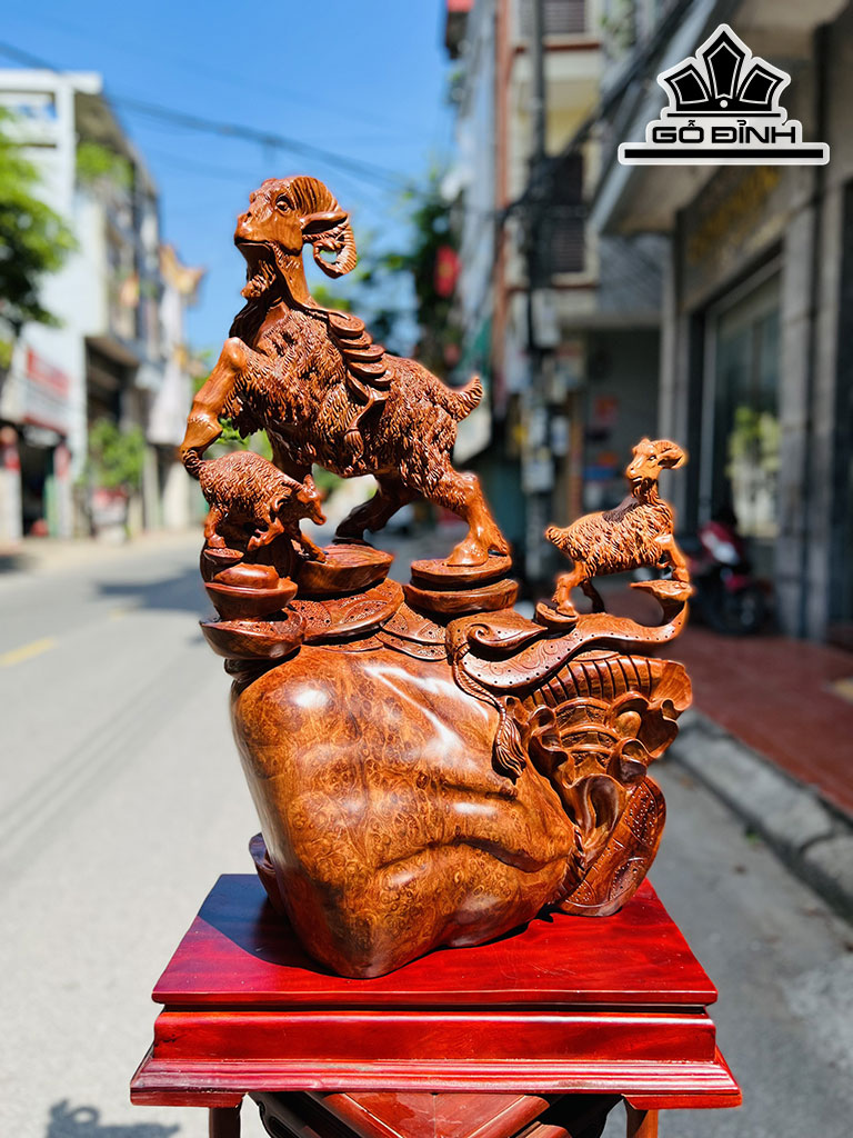 Tượng Tam Dương Khai Thái Gỗ Nu Hương Cao 86 Ngang 50 Sâu 25 (cm)