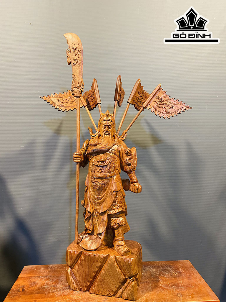 Tượng Quan Công Gỗ Hương Cao 60 Ngang 25 Sâu 15 (cm)