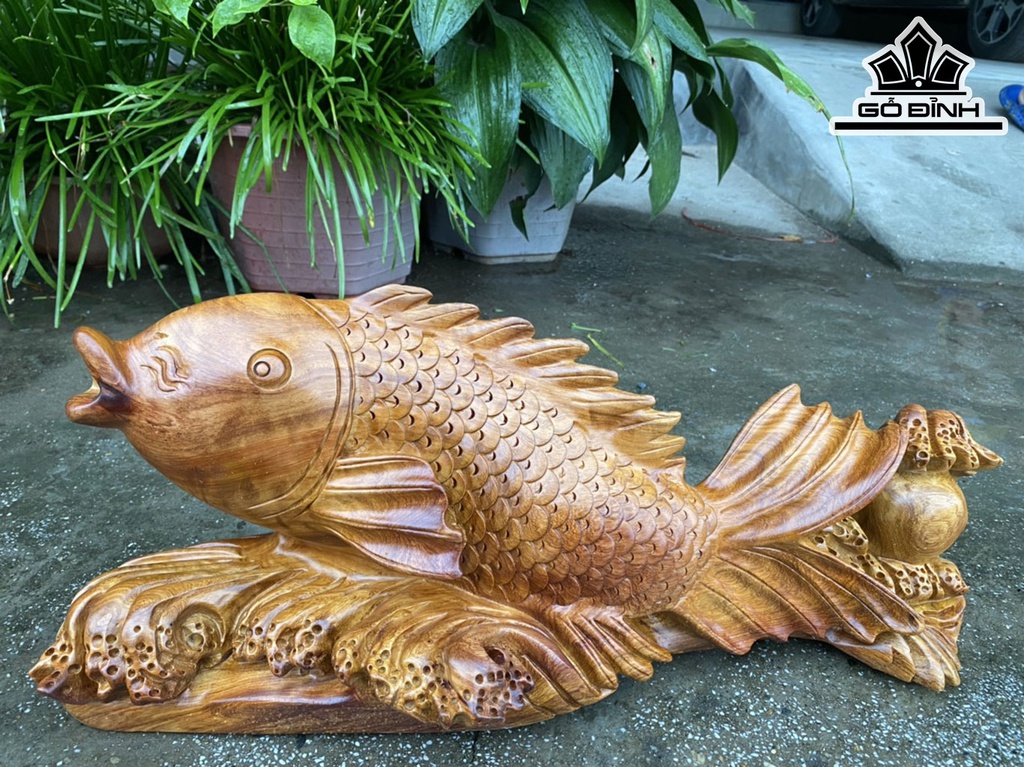 Tượng Con Cá Chép Gỗ Hương Cao 22 Ngang 55 Sâu 20 (cm)