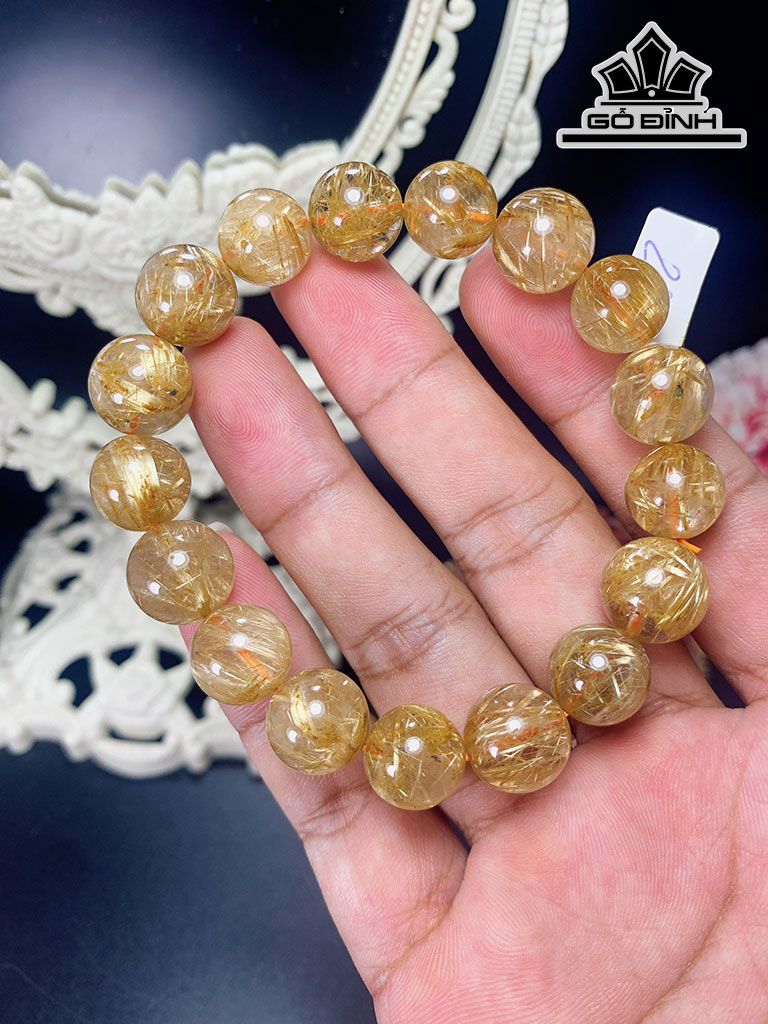 Vòng Tay Đá Thạch Anh Tóc Vàng Đường Kính Hạt 12 (mm)