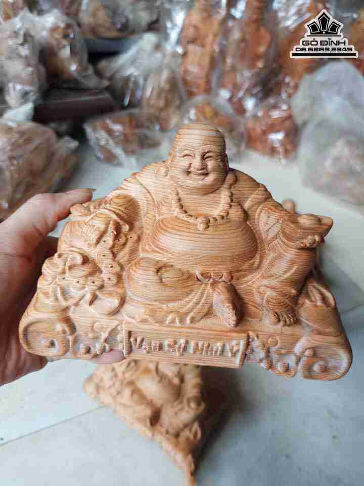 Tượng Di Lặc Để Xe Gỗ Ngọc Am  Cao 15 Rộng 9 Dày 9 (cm)