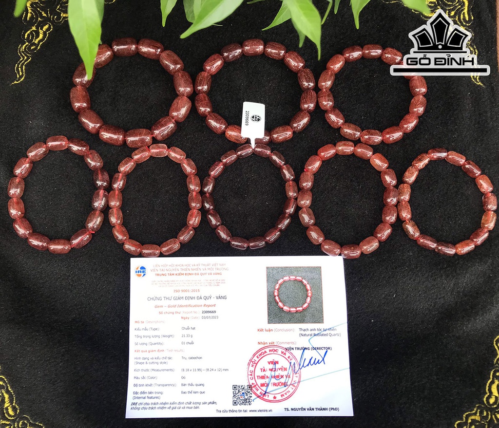 Vòng Tay Lu Thống Đá Thạch Anh Tóc Đỏ Đường Kính Hạt 8,2-13 (mm) 21.5-60gr