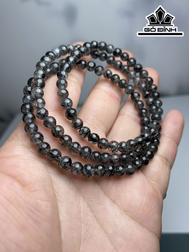 Vòng Tay Đá Thạch Anh Tóc Đen Đường Kính Hạt 5 (mm)