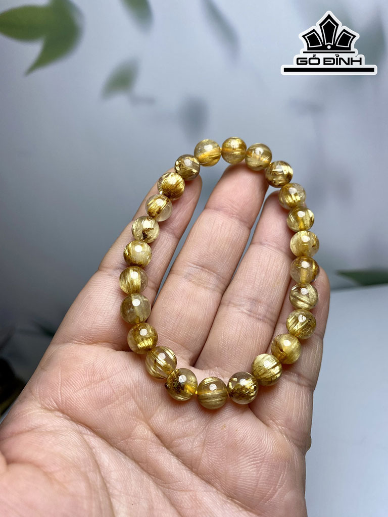 Vòng Tay Đá Thạch Anh Tóc Vàng Đường Kính Hạt 8 (mm)