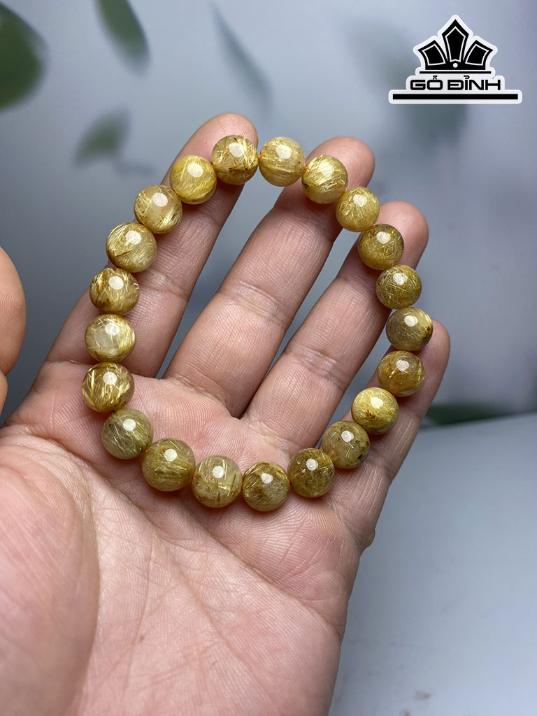 Vòng Tay Đá Thạch Anh Tóc Vàng Đường Kính Hạt 9,5 (mm)