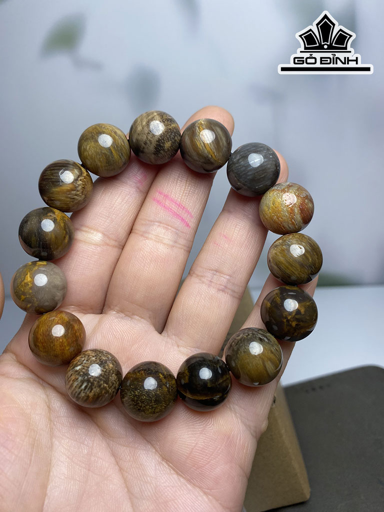 Vòng Tay Gỗ Hóa Thạch Đường Kính Hạt 14 (mm)