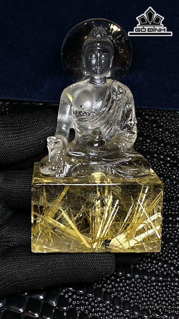 Ấn Dược Sư Hoa Thị Đá Thạch Anh Tóc Vàng Cao 93 Ngang 52,2 Sâu 36,8 (mm) 218,9gr