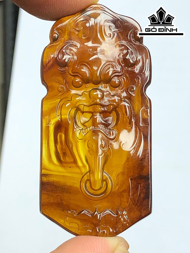 Mặt Dây Chuyền Đá Hổ Phách Cao 53,8 Ngang 25 Sâu 11 (mm) 11gr