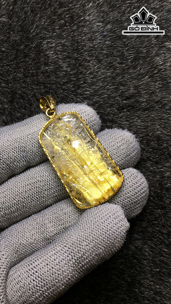 Mặt Dây Chuyền Đá Thạch Anh Tóc Vàng Cao 38,8 Ngang 22,2 Sâu 6,9 (mm) 12,2gr