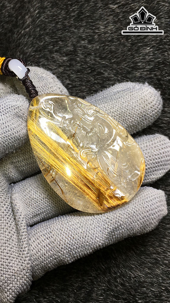 Mặt Dây Chuyền Quan Công Đá Thạch Anh Tóc Vàng Cao 50,8 Ngang 33,8 Sâu 10,3 (mm) 33,2gr