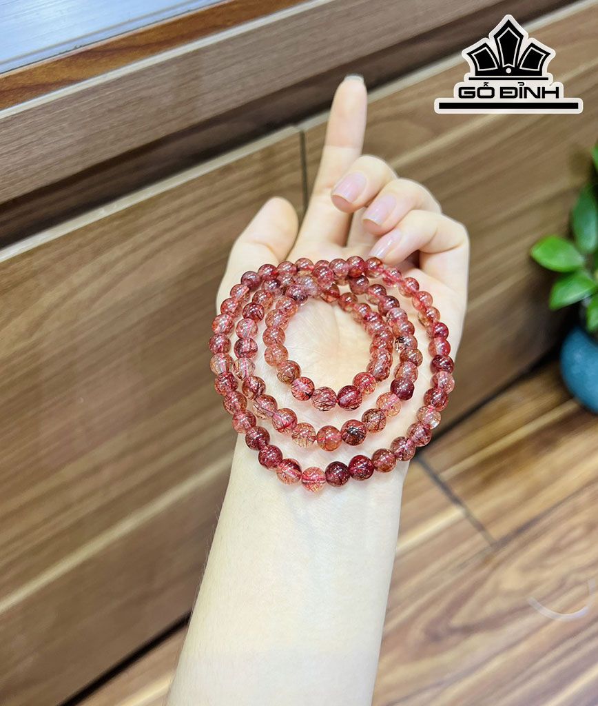 Chuỗi Đá Thạch Anh Tóc Đỏ Đường Kính Hạt 7 (mm)