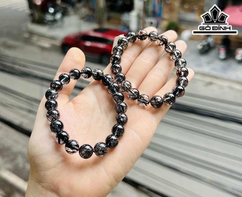 Vòng Tay Đá Thạch Anh Tóc Đen Đường Kính Hạt 9,8 (mm)