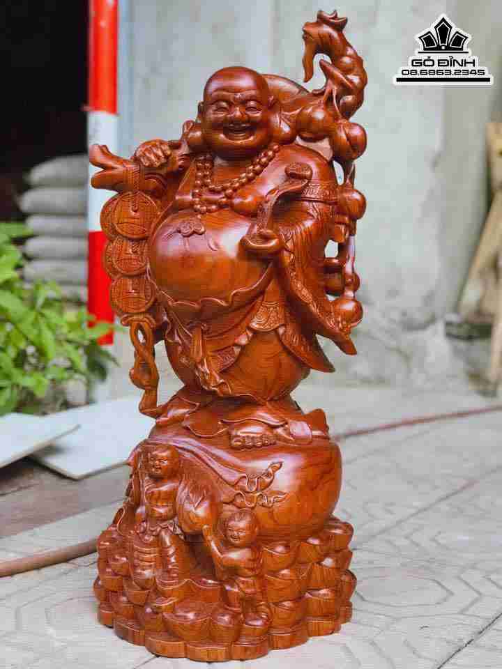 Tượng Phật Di Lặc Phú Quý Gỗ Hương  Cao 80 Rộng 32 (cm)