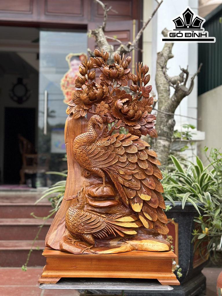 Tượng Phu Thê Viên Mãn Gỗ Hương Cao 75 Ngang 47 Sâu 20 (cm)