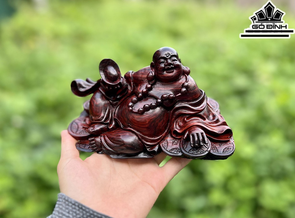 Tượng Phật Di Lặc Để Bàn Gỗ Trắc Cao 9 Ngang 17 Sâu 11 (cm)