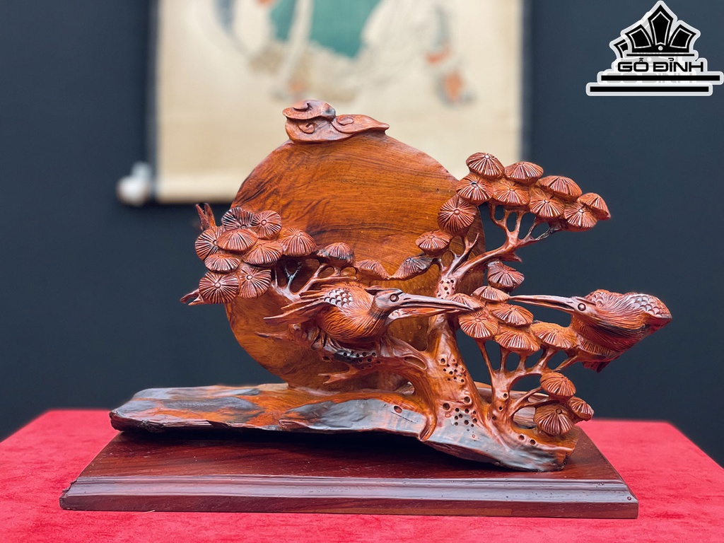 Song Hạc Quần Tùng Gỗ Trắc Cao 25 Ngang 34 Sâu 12 (cm)