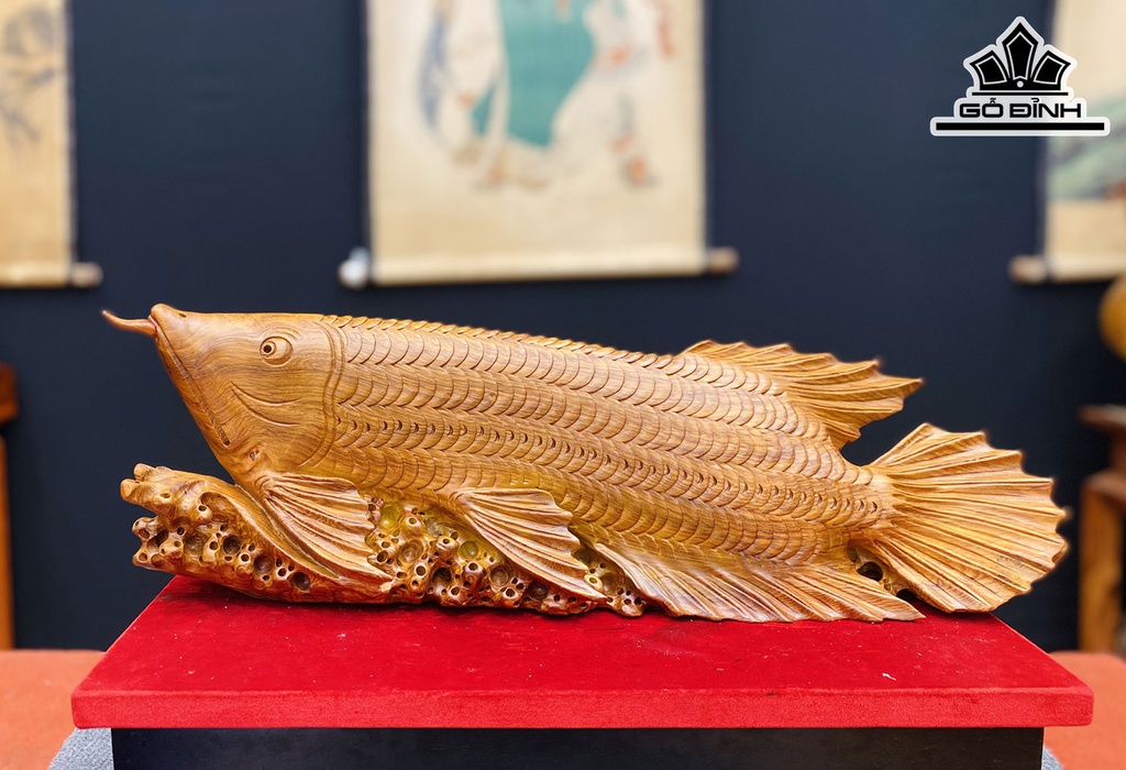 Tượng Cá Kim Long Gỗ Hương Cao 19 Ngang 56 Sâu 12 (cm)