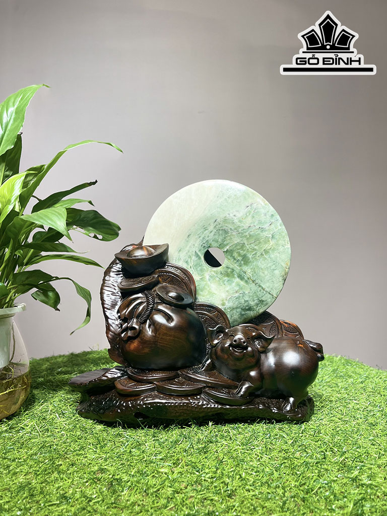 Tượng Heo Phong Thủy Gỗ Trắc Cao 26 Ngang 29 Sâu 15 (cm)