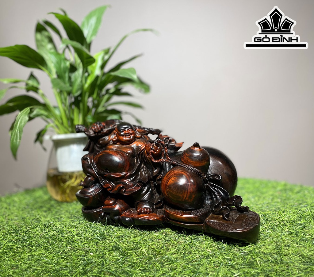 Tượng Phật Di Lặc Kéo Bao Hồ Lô Gỗ Trắc Cao 15 Ngang 24 Sâu 14 (cm)