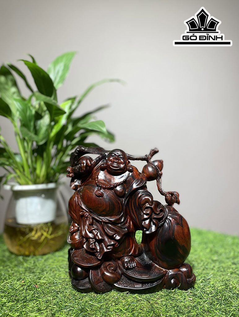 Tượng Phật Di Lặc Kéo Bao Tiền Gỗ Trắc Cao 19 Ngang 18 Sâu 10 (cm)