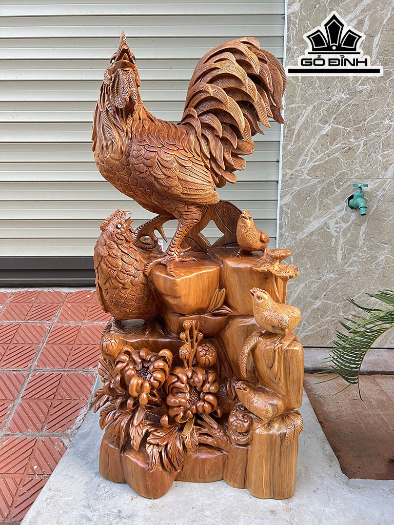 Tượng Gà Trống Phong Thủy Gỗ Ngọc Am Cao 88 Ngang 43 Sâu 25 (cm)
