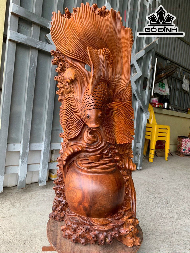 Tượng Cá Xiêm Gỗ Hương Cao 90 Ngang 39 Sâu 30 (cm)