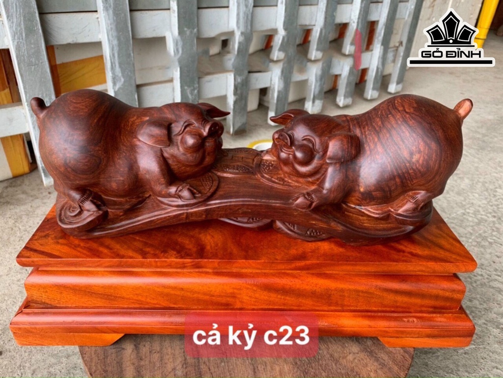 Tượng Heo Phong Thủy Gỗ Cẩm Ngang 39 Cao 13 Sâu 13 (cm)