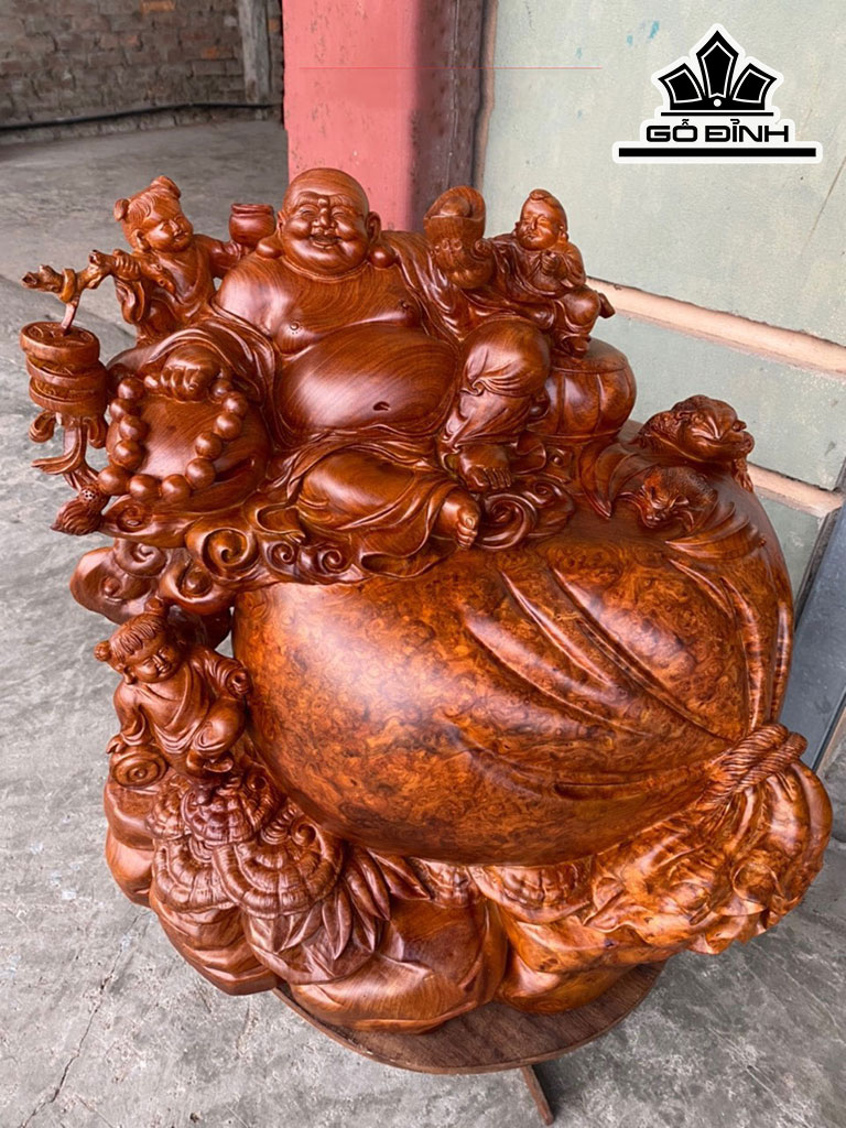 Tượng Phật Di Lặc Tam Phúc Gỗ Nu Hương Cao 52 Ngang 50 Sâu 40 (cm)