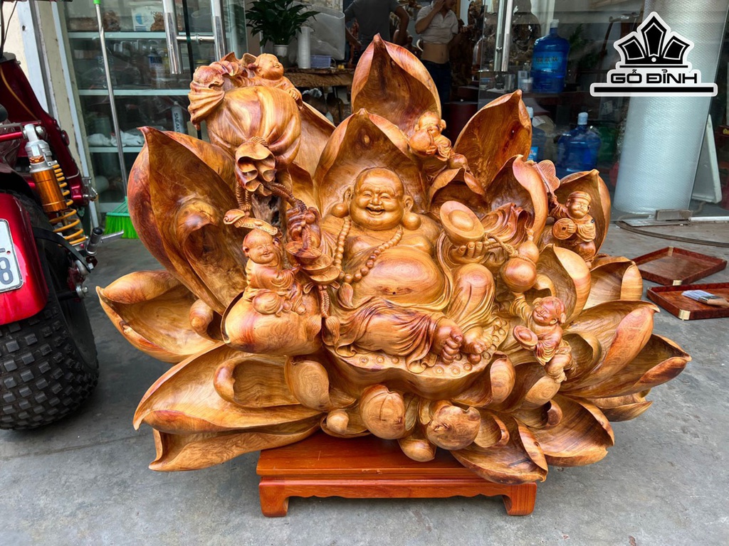 Tượng Phật Di Lặc Gỗ Hương Cao 75 Ngang 110 Sâu 50 (cm)