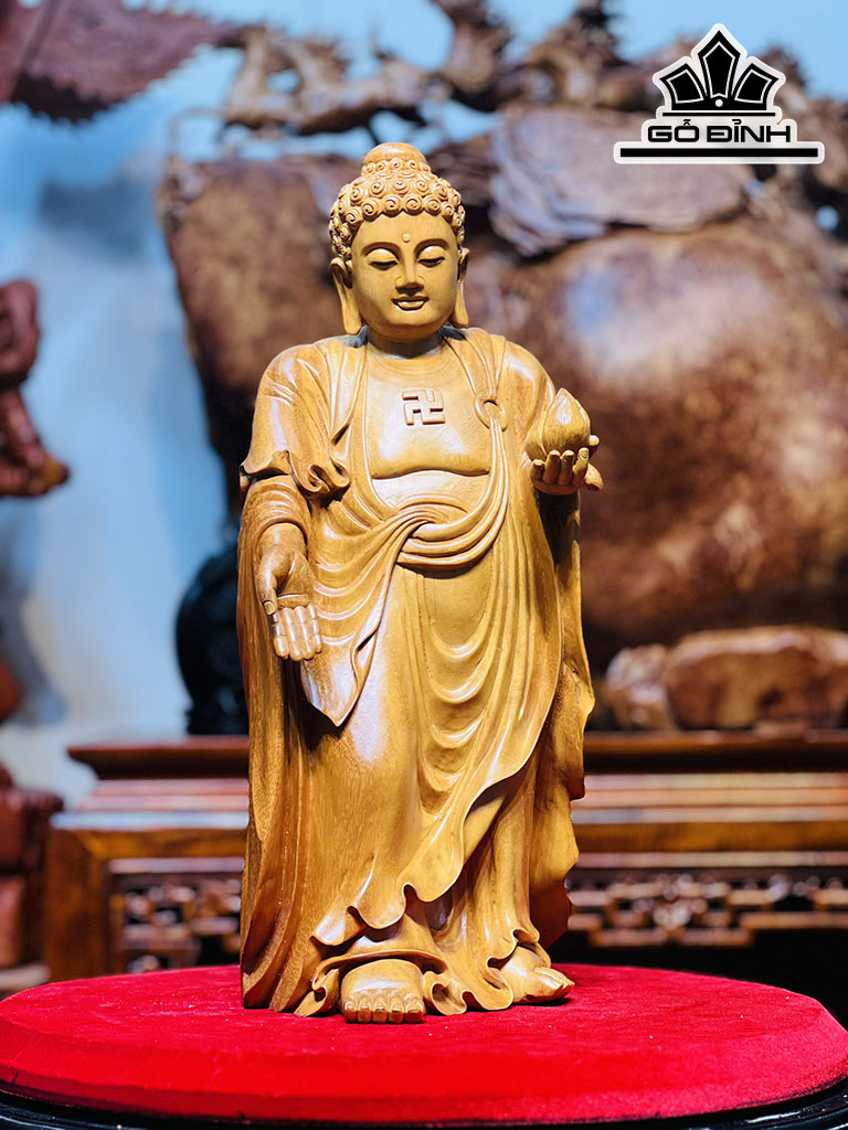 Tượng Phật Tổ Gỗ Mít Cao 43 Ngang 18 Sâu 18 (cm)