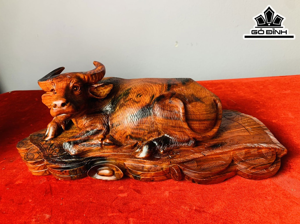 Tượng Trâu Gỗ Trắc Cao 13 Ngang 38 Sâu 15 (cm)