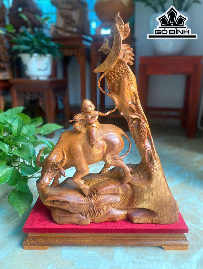 Tiểu Đồng Chăn Trâu Thổi Sáo Gỗ Hương Cao 62 Ngang 38 Sâu 16 (cm)
