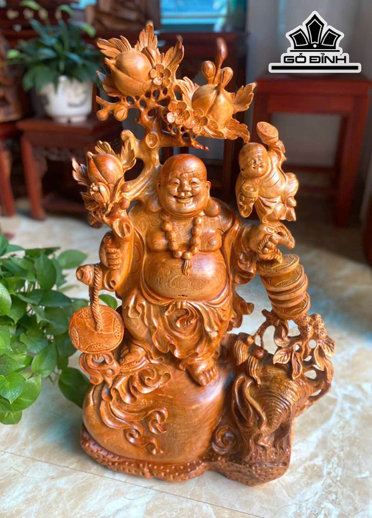Tượng Phật Di Lặc Gỗ Hương Cao 70 Ngang 42 Sâu 20 (cm)