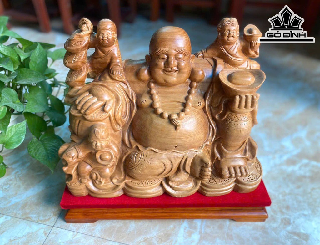 Tượng Phật Di Lặc Gỗ Ngọc Am Cao 36 Ngang 40 Sâu 20 (cm)
