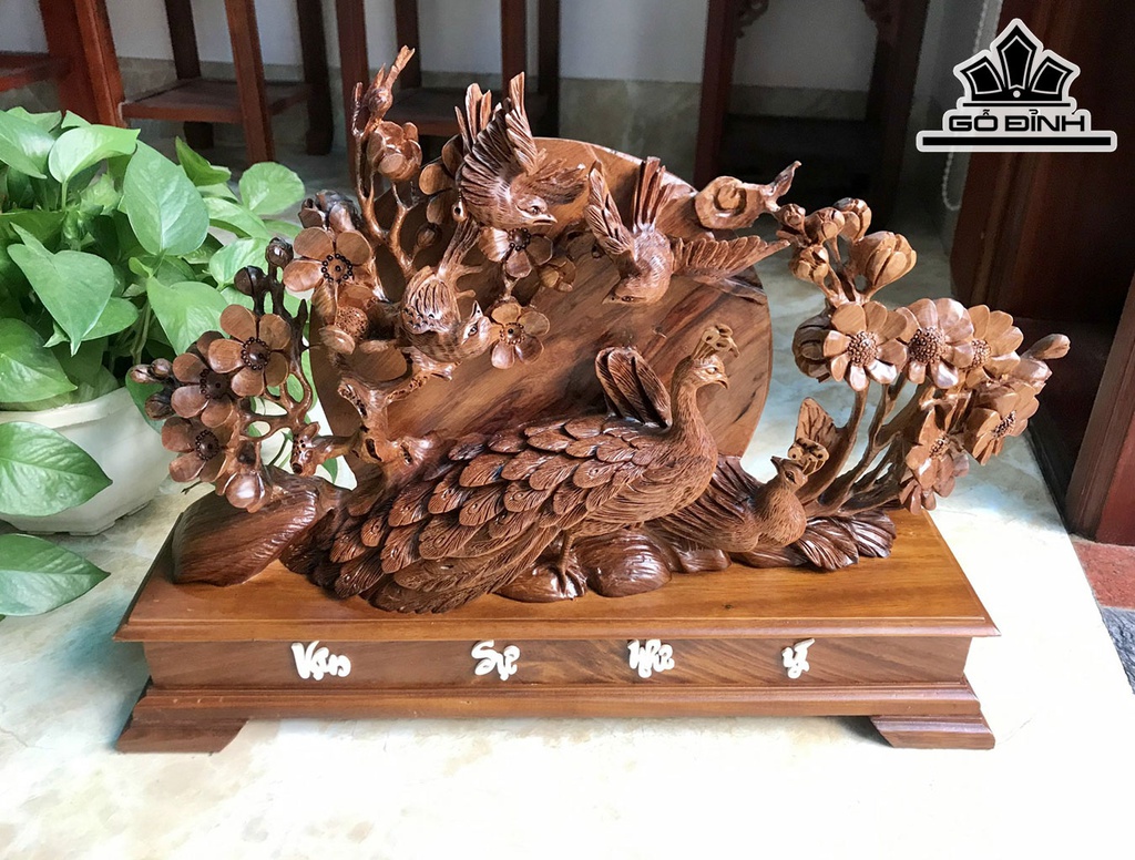 Tượng Phu Thê Viên Mãn Gỗ Bách Xanh Cao 41 Ngang 55 Sâu 10 (cm)