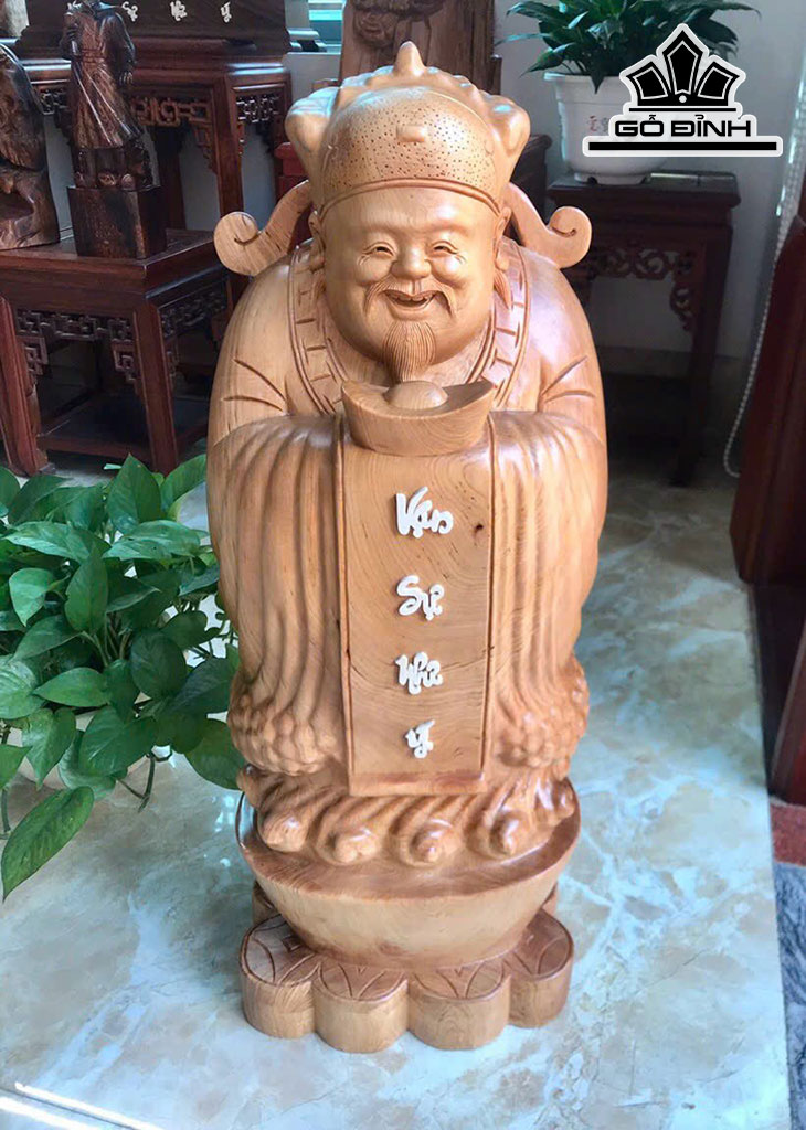 Tượng Thần Tài Gỗ Pơ Mu Cao 70 Ngang 27 Sâu 17 (cm)