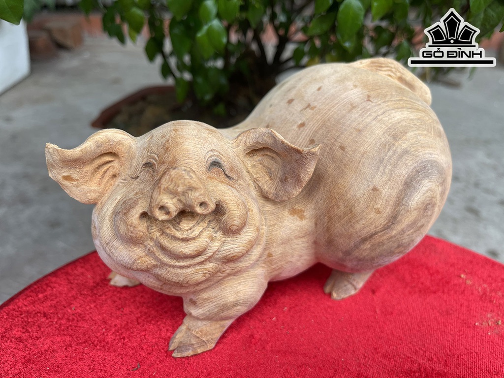 Tượng Heo Phong Thủy Gỗ Ngọc Am Cao 10 Ngang 19 Sâu 11 (cm)