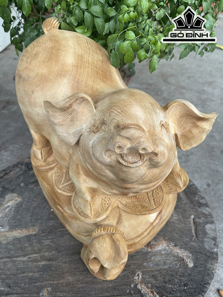 Tượng Heo Phong Thủy Gỗ Ngọc Am Cao 30 Ngang 30 Sâu 20 (cm)