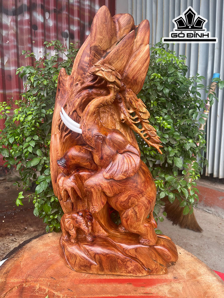 Tượng Voi Gỗ Hương Cao 56 Ngang 30 Sâu 20 (cm)