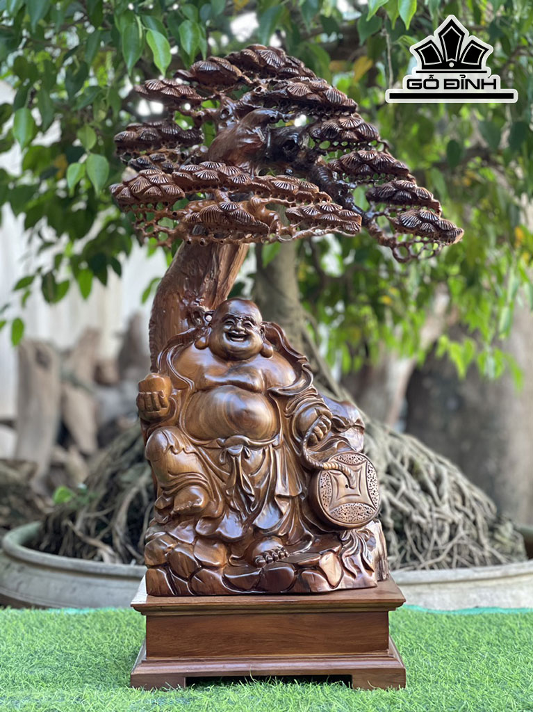 Tượng Phật Di Lặc Gỗ Bách Xanh Cao 76 Ngang 45 Sâu 18 (cm)