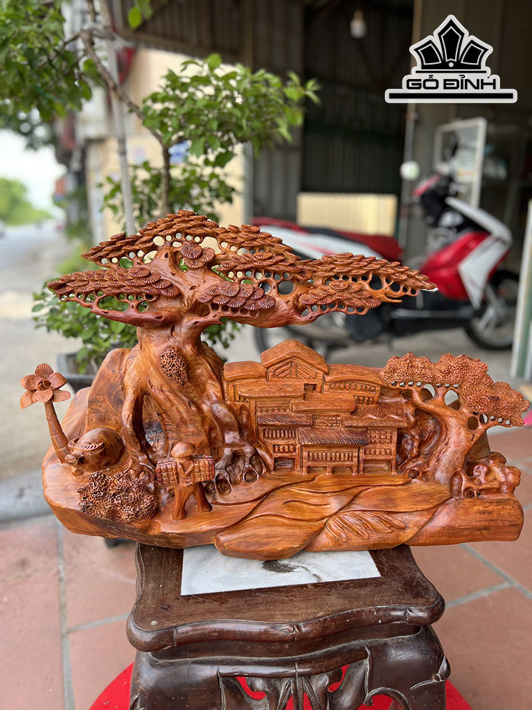 Tượng Tiểu Cảnh Gỗ Hương Cao 45 Ngang 70 Sâu 25 (cm)