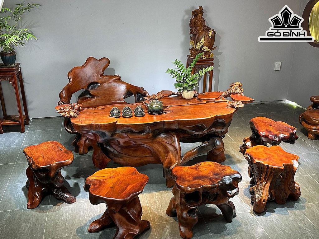 Bộ Bàn Trà 7 Món Gỗ Hương Cao 70 Ngang 178 Sâu 76 (cm)