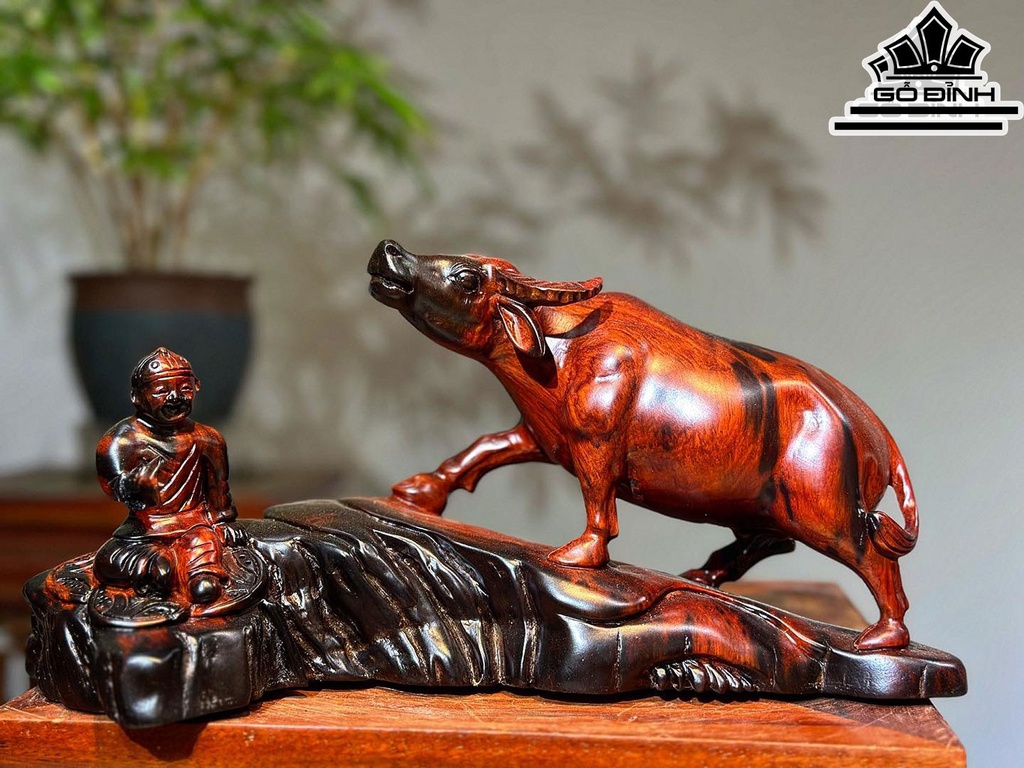 Tiểu Đồng Chăn Trâu Thổi Sáo Gỗ Trắc Cao 15 Ngang 31 Sâu 8 (cm)