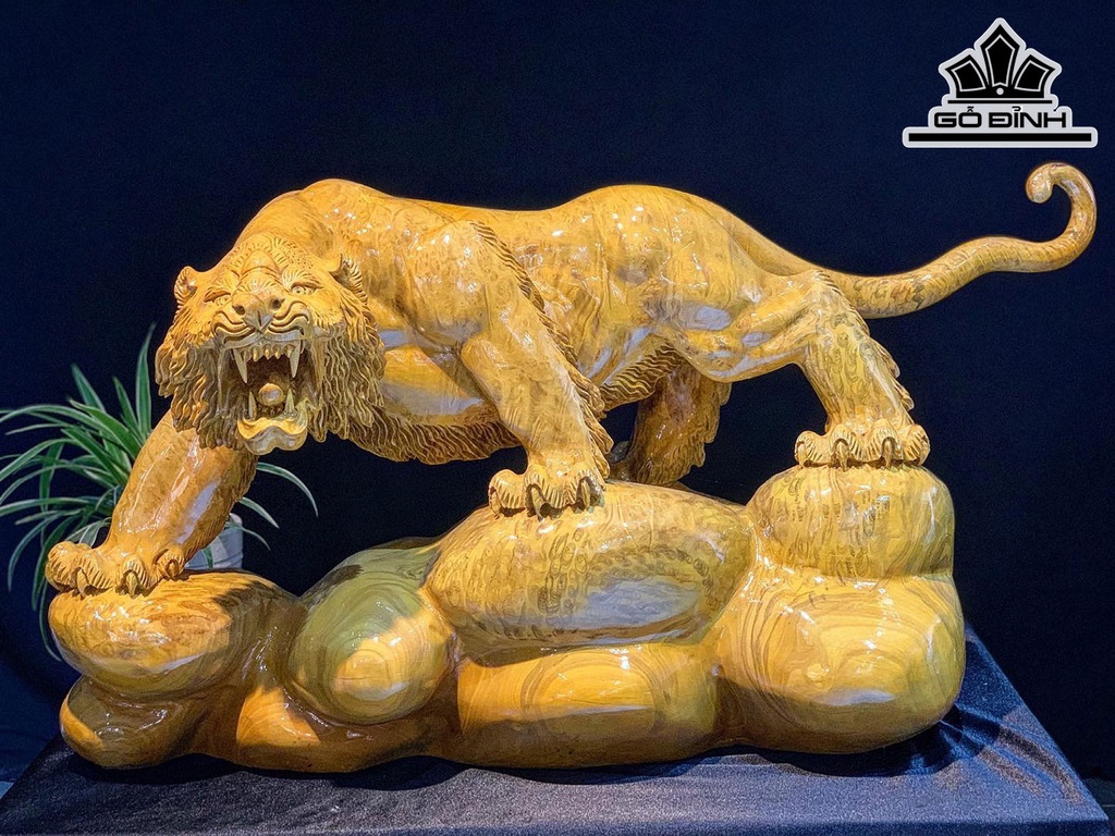 Tượng Hổ Phong Thủy Gỗ Nu Kháo Cao 41 Ngang 81 Sâu 25 (cm)