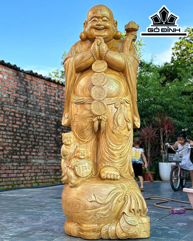 Tượng Phật Di Lặc Chúc Phúc Gỗ Cẩm Vàng Cao 180 Ngang 65 Sâu 58 (cm)