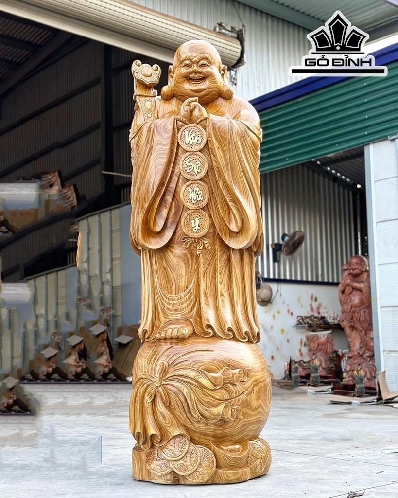 Tượng Phật Di Lặc Chúc Phúc Gỗ Cẩm Vàng Cao 200 Đường Kính 60 (cm)