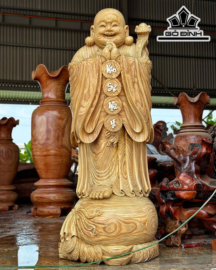 Tượng Phật Di Lặc Chúc Phúc Gỗ Cẩm Vàng Ngang 160 Cao 60 Sâu 50 (cm)
