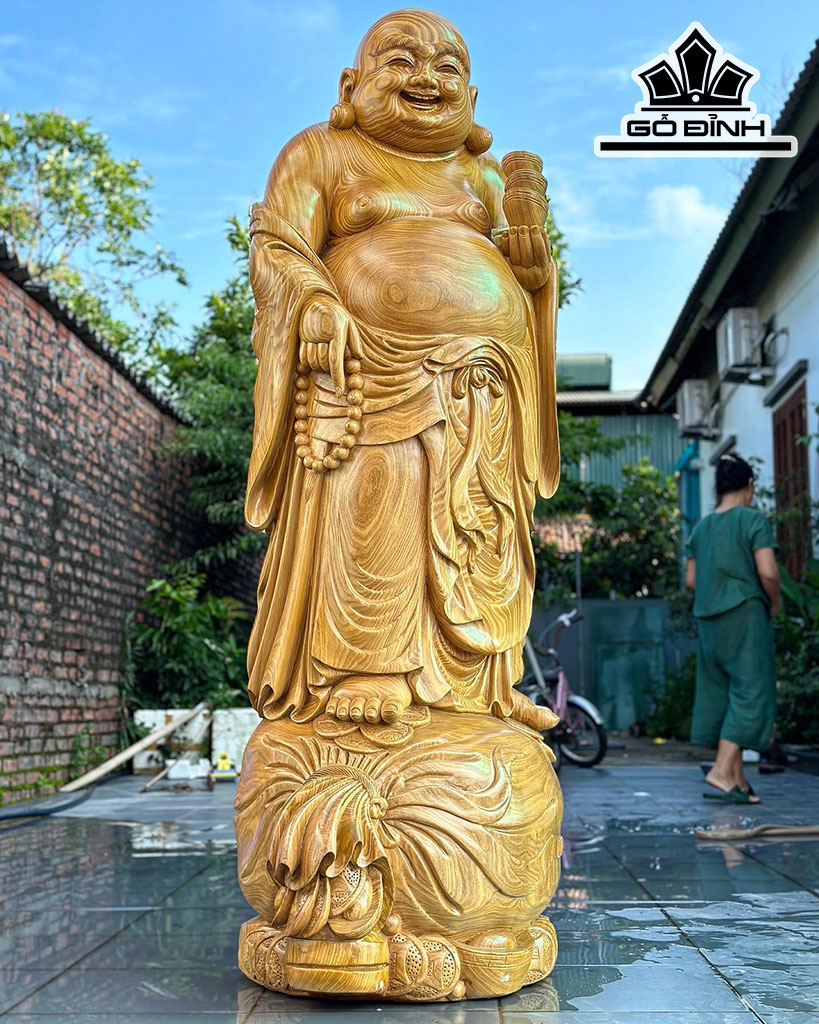 Tượng Phật Di Lặc Gỗ Cẩm Vàng Cao 180 Ngang 65 Sâu 55 (cm)