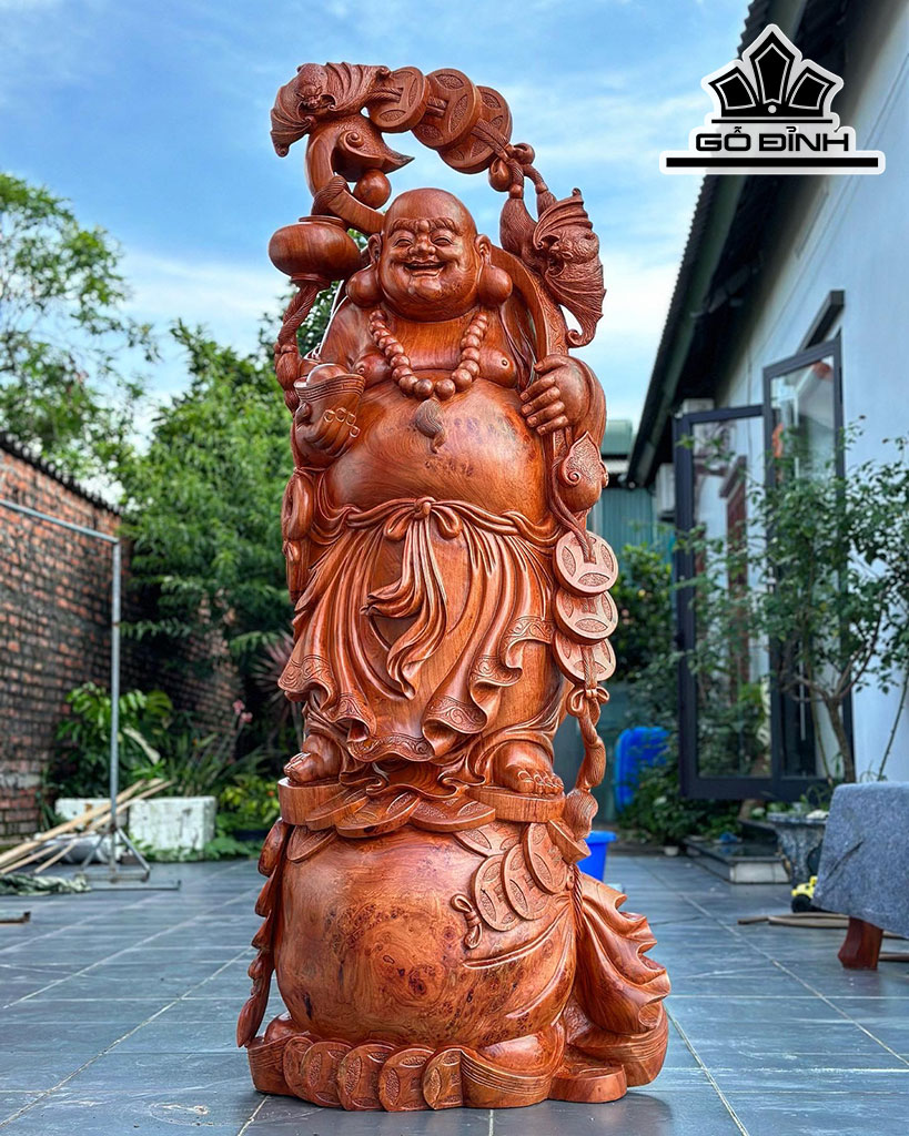 Tượng Phật Di Lặc Gỗ Nu Hương Cao 200 Ngang 77 Sâu 55 (cm)