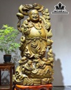 Tượng Phật Di Lặc Ngũ Phúc Gỗ Trắc Xanh Cao 108 Ngang 56 Sâu 24 (cm)